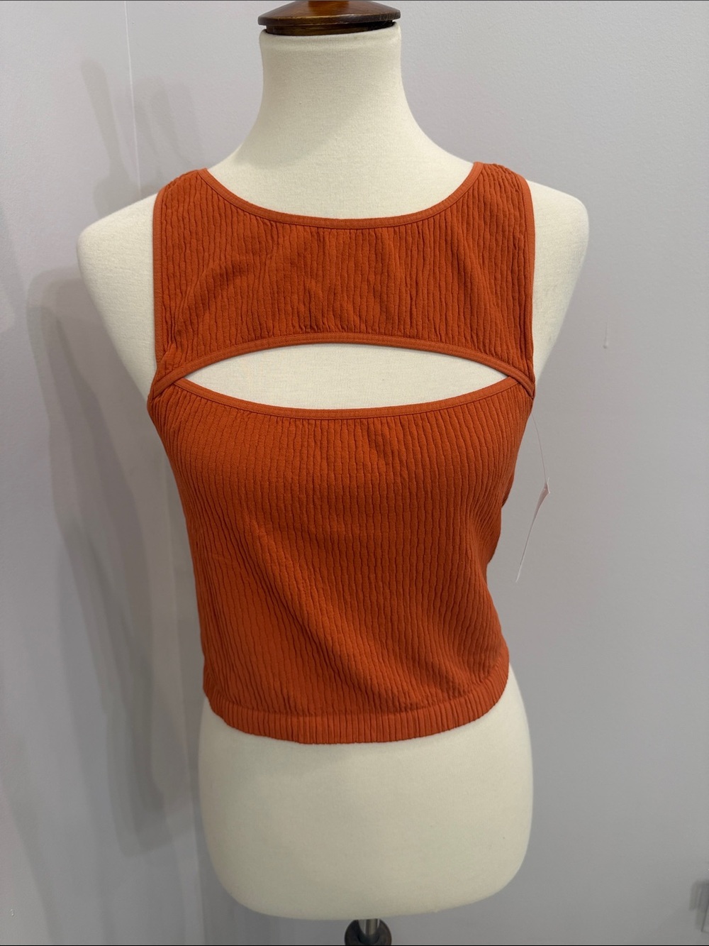 BKE Rust Orange Ribbed Cutout Crop Tank